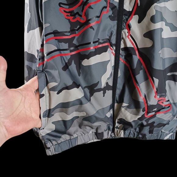 Jordan Boys L 12-13yrs Camo Windbreaker Zip Hoodie Jacket Gray Red Jumpman Logo - Picture 3 of 8